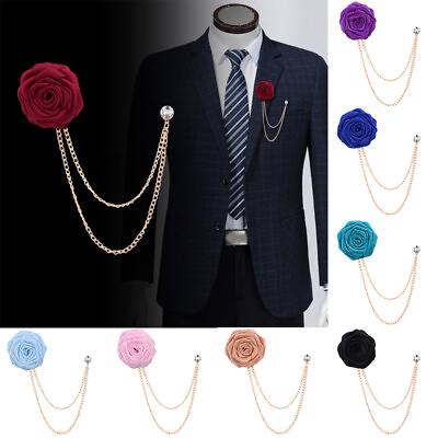 #ad Men Lapel Flower Boutonniere Stick Brooch Pin Suit Wedding Accessories