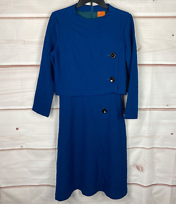 #ad Marycrafts A Line Womens Dress Long Sleeve Layered High Neck Blue Solid Size 8