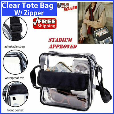 Clear Transparent Tote Bag PVC w Zipper Stadium Approved Shoulder Handbag Purse $9.59