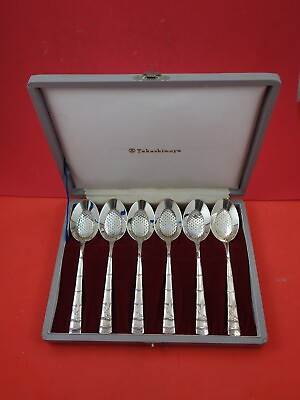#ad Bamboo by Various Makers Sterling Silver Ice Cream Spoon set of 6 .950 silver 6quot;