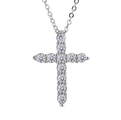 #ad Faith Cross Silver SP Pave Cubic Zirconia Pendant Necklace