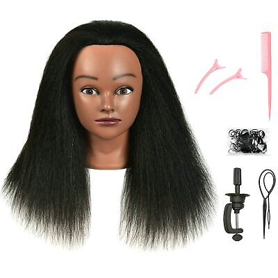 #ad African American 100% Real Human Hair Mannequin Head with Stand for Hairdress...