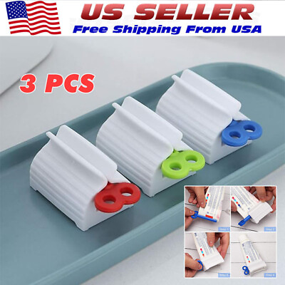 #ad 3x Toothpaste Squeezer Bathroom Tube Easy Stand Dispenser Rolling Holder Seat