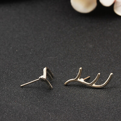 #ad Stylish Silver Antler Branch Earrings Fashionable Ear Studs