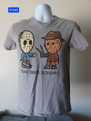 #ad A Nightmare on Elm Street Jason Freddie Rock Beats Scissors S T shirt L Gray