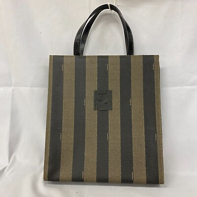 #ad Auth Fendi Tote Bag Pequin Brown Black PVC 291 260020 059 From Japan 1212