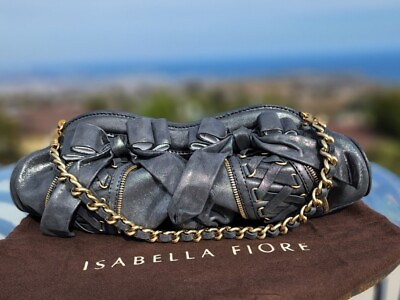 #ad NWT Isabella Fiore quot; Tie Glitter Mar Clutchquot; Metallic Grey Shoulder Bag MSRP$395