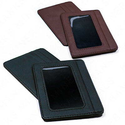 #ad Mens Slim Leather Wallet Card Holder Window Credit Cash ID Pocket Thin Minimal
