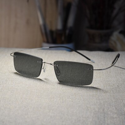 #ad Vintage polarized sunglasses for men black polarized lens titanium rilver glass