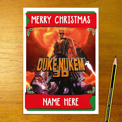 #ad DUKE NUKEM 3D Personalised Christmas Card A5 video game bubblegum 1996