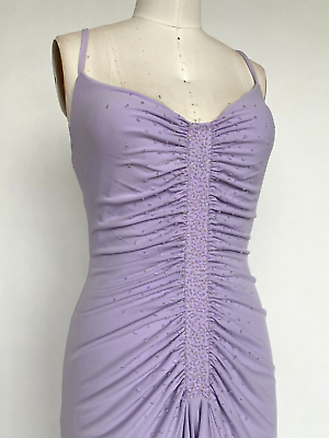 #ad Purple Prom Dress Size 0 Lilac Beaded Dress Body Con Spring Dress Hi Low Sz 0