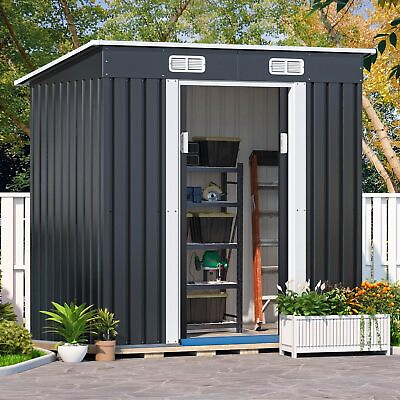 #ad 6#x27;x4#x27; Outdoor Storage Shed Metal Garden Tool Shed w Lockable Doors for Backyard