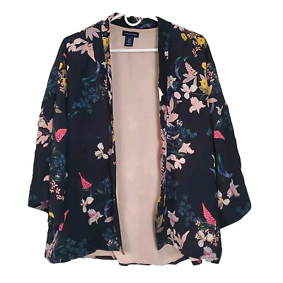 #ad Adrienne Vittadini Floral Cardigan Jacket Size 1X Black Lightweight Kimono