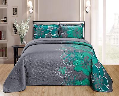 #ad Home Collection Quilt Bedspread Set Over King California King Grey Turquoise