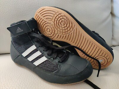 #ad ADIDAS WRESTLING BOYS SHOES size 2 BOOTS BLACK LACE UP ART AQ3327 YYJ 606004