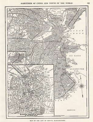#ad 1905 Antique BOSTON Street Map Vintage City Map of Boston Massachusetts 1432