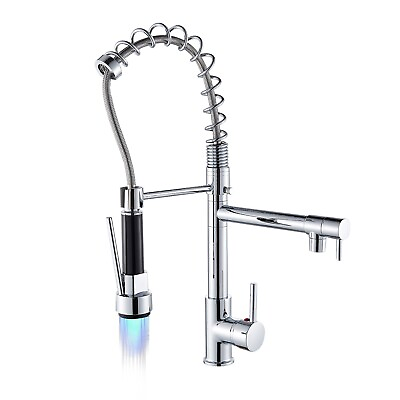 #ad Chrome Kitchen Faucet LED Pull Down Sprayer Swivel Single Handle Sink Mixer Tap