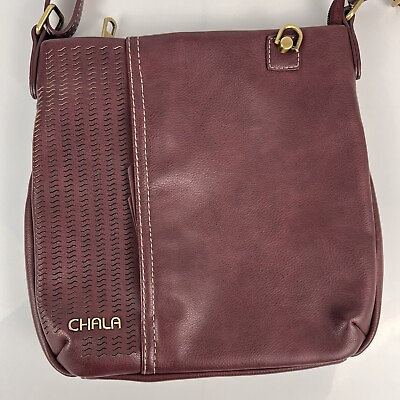 #ad Chala LASER CUT Crossbody Messenger Bag Plum Purple Excellent Condition