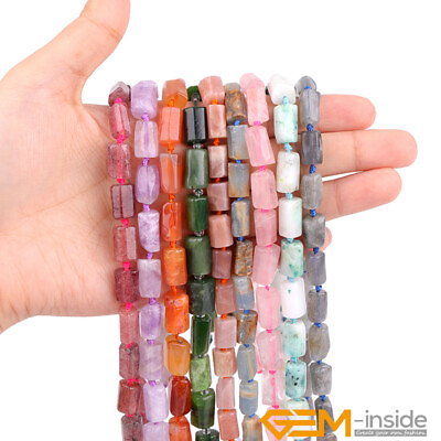 #ad Natural Assorted Stone Tube Column Faceted Beads for Jewelry Making 15quot; 8x12mm