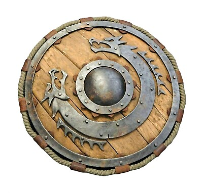 #ad Medieval Viking Battle Dragon Round Shield Handmade Halloween Shield