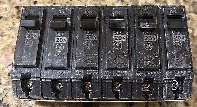 #ad GE General Electric Type THQB120 1 Pole 120VAC 20 AMP Circuit Breakers LOT OF 6