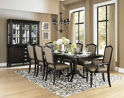 #ad NEW Traditional Dark Brown 9 piece Dining Room Furniture Table Chairs Set IC5O