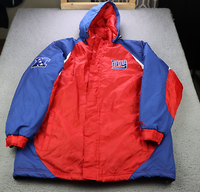 #ad NY Giants Jacket Mens Large Red Blue NFL Jacket 2 In 1 Fleece Vest Windbreaker