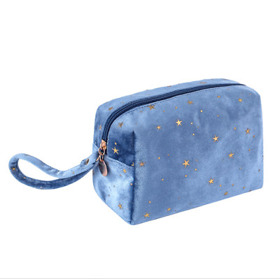 #ad Velour blue makeup bag case cosmetic travel purse for girl women gift