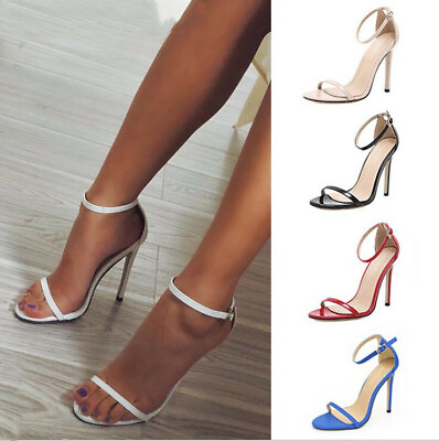 #ad Womens Sandals Ankle Strap Leather Open Toe Very High Slim Heels Shoes Nightclub