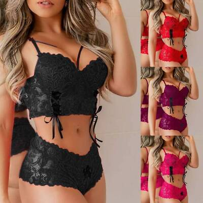 #ad Womens Lace Sexy Lingerie G String Thong Babydoll Bra Set Sleepwear Underwear US