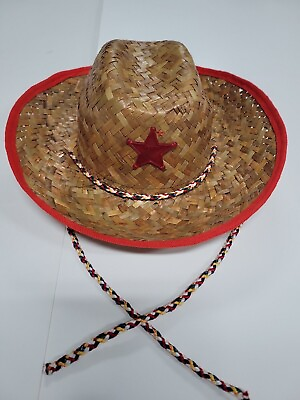 #ad Vintage Children#x27;s Western Straw Costume Cowboy Cowgirl Sheriff Hat with Star