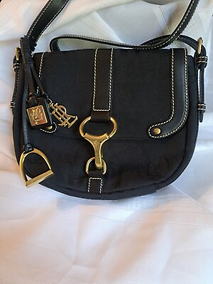 #ad Lauren Ralph Lauren Monogram Shoulder Bag Canvas Leather Black Original Charms