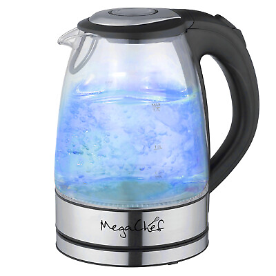 #ad MegaChef 1.7Lt. Glass and Stainless Steel Electric Tea Kettle