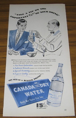 #ad 1947 AD CANADA DRY WATER BARTENDER GIVES TIPS