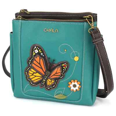 #ad CHALA TURQUOISE MONARCH BUTTERFLY MERRY MESSENGER CROSSBODY BAG FAU LEATHER RFID