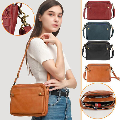 Three Layer Leather Crossbody Shoulder Bags Ladies Zip Clutches Shoulder Handbag