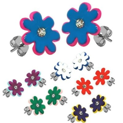 #ad One Pair Cute Ear Studs Flower Flowers Many Colours Rhinestone