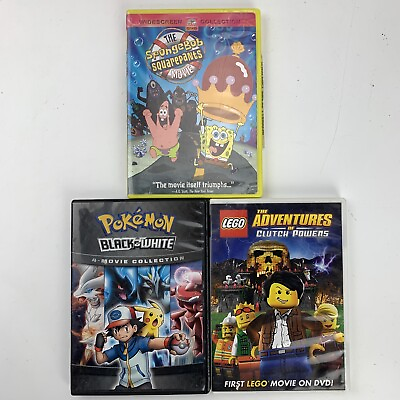 #ad 3 DVD Lot Spongebob Sqarepants Lego Clutch Powers Pokemon Black amp; White