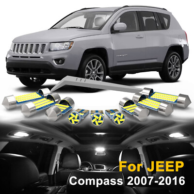 #ad 8X White LED Interior Dome Map Lights Package Kit For JEEP Compass 2007 2016