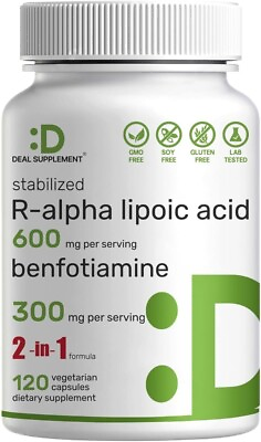 #ad R Alpha Lipoic Acid 600Mg with Benfotiamine 300Mg per Serving 120 Veggie Capsul