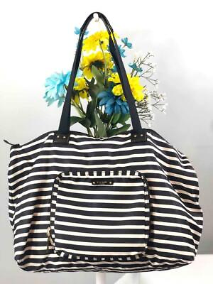 #ad KATE SPADE Watson Lane Lyla Black amp; White Stripes Nylon Packable Weekender Bag