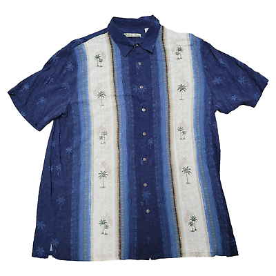 #ad Batik Bay Hawaiian Shirt Men#x27;s XLT Blue Palm Tree Rayon Short Sleeve Button Up
