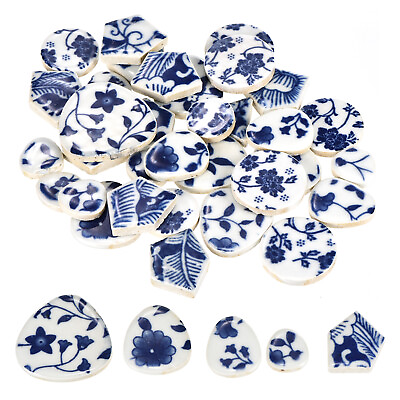 #ad 100g Ceramic Mosaic Tiles Irregular Blue and White Ceramic Tiles