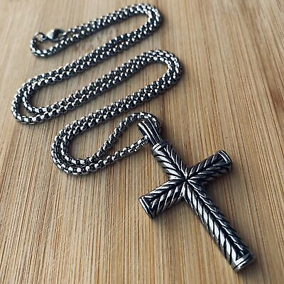 MENDEL Cool Boys Mens Stainless Steel Cross Pendant Necklace For Men Women Chain