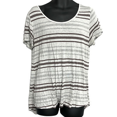 #ad LuLaRoe Tee Shirt Women L Brown Striped Scoop Neck Short Sleeve Stretch Rayon