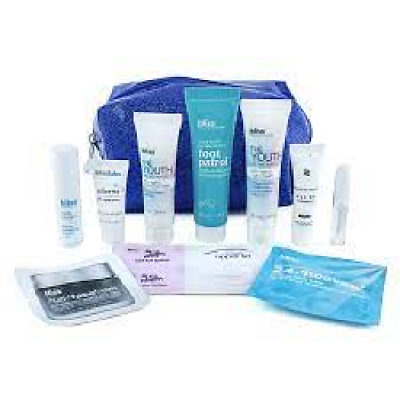 BLISS Blue Sparkle Cosmetic Bag with 10 Travel Size Anti Aging Essentials $9.99