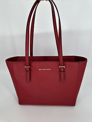 #ad Michael Kors Saffiano Large Red Leather Laptop Travel Tote Baby Bag Purse