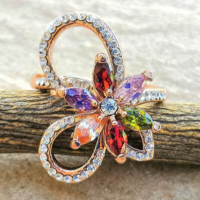 #ad Amethyst Garnet Pink Rhinestone 18K Gold Plated Wedding Engagement Ring Size 5.5