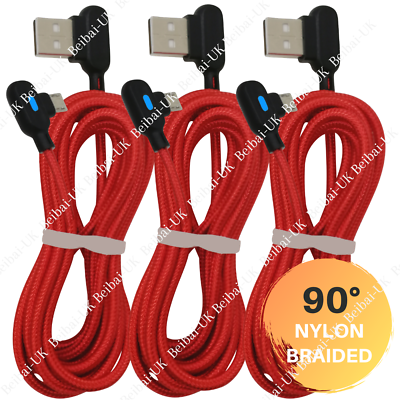 #ad 3Pack 90 Degree Elbow Micro USB Cable Braided Charger for Android Samsung 3 6 Ft