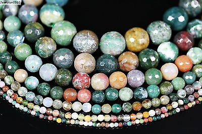 #ad Natural Indian Agate Gemstone Faceted Round Beads 15#x27;#x27; 2mm 4mm 6mm 8mm 10mm 12mm